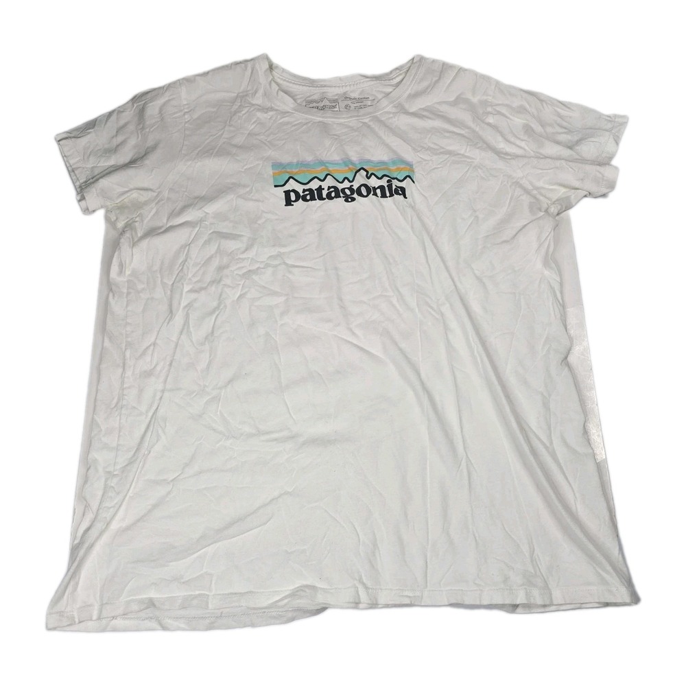 Patagonia T Shirt Mens XL White Pastel Fitz Roy Skyline Logo Organic Cotton XL